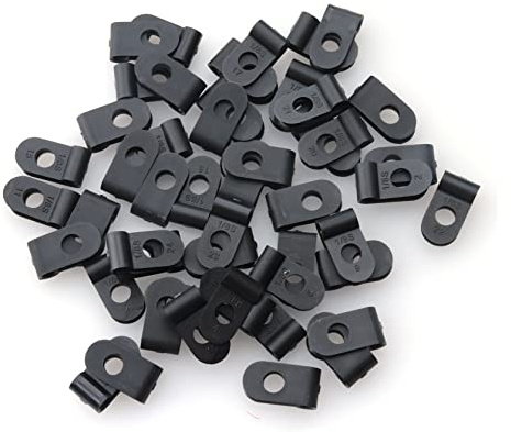 SOWAKA 50 Pcs Cable Clamp 1/8 Black R Type Nylon Screw Mounting Cable Fastener Wire Cords Clips for Wire Mounting Pipe Rope Tube Management (1/8)