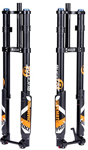 BUCKLOS 26/27.5/29 inch Electric Mountain Bike Air Suspension Inverted Downhill Fork，Thru Axle Boost 15x110mm Travel 140/180mm Rebound Adjust 1-1/8 Straight Tapered Disc Brake Bicycle Front Forks