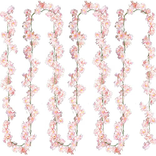 BBAOO Kunstblumen Girlande, 1.8m Dekorationen KüNstliche Seidenblumen, Hängend Blumen Rosa, Kirschblüten, Kirschblüten Girlande, Für Zuhause, Hochzeit, Party, Gartenhintergrunddekoration (Rosa)