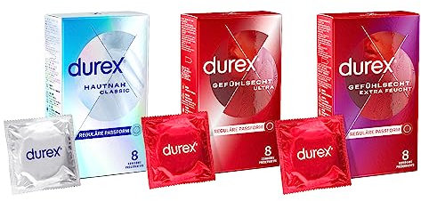 Durex Kondom Mix Ausprobierset - Klassisch, Unparfümiert, 24 Stück
