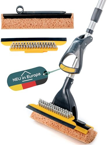 Wonderhome Bodenwischer mit 3-fachem Aufsatz Wischmopp mit Auswringfunktion & Bürste - Fensterputzer & Wischmopp in einem - Bestelle deinen Wischer mit 140cm Teleskopstange jetzt!