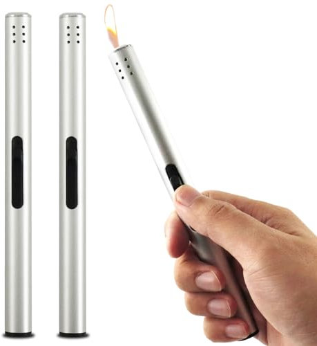 TaimeiMao 2 Pezzi Accendino Lungo per Candele, Accendino Antivento Gas Ricaricabile, Accendino Jet Flame per Campeggio All'aperto, Barbecue, Cucina, Regali per Uomini (Venduto Senza Gas Butano)