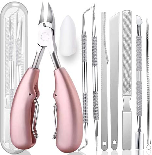 10PCS Toenail Clippers Tool, ingrown Nail Tool, Professional Thick & Ingrown Toe Nail Clippers for Men & Seniors(Pink)