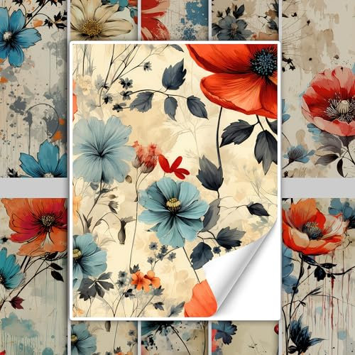 GRAZDesign Fliesenaufkleber Bad & Küche Blumen Muster Vintage, Klebefliesen selbstklebend - 20x25cm / 50 Stück