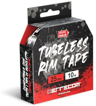 Errecom 1000 Miglia Tubeless Rim Tape 10 mètres x 25 mm, Bande Adhésive pour convertir Les Jantes de Vélo avec Chambre à air en Tubeless, Ultra Résistante, avec 4 Sceaux Adhésifs