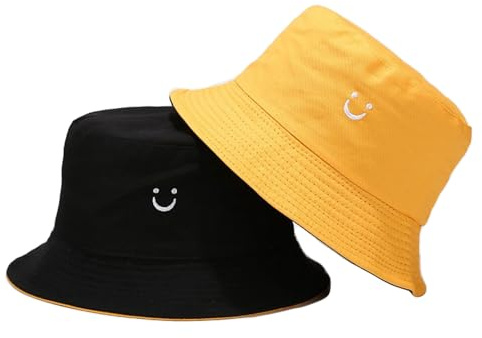 MAZELIKEHOOD 1PC Cappello Pescatore Pieghevole Cotone Bucket Hat Donna Uomo Cappello da Pesca Reversibile Protezione del Sole Cappelli Faccia Sorridente Cappellino