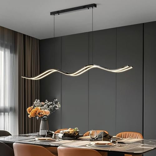 Aleaty Moderne Dimmbar Pendelleuchte LED Wave Hängelampe mit Fernbedienung Memory-Funktion Pendellampe Höhenverstellbar Kronleuchter Wohnzimmer Esszimmerlampen (Schwarz, L100cm)