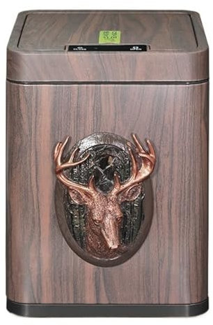 Poubelle Poubelle à grain de bois vintage avec couvercle, poubelle à induction intelligente avec seau à doublure amovible et port de chargement USB, poubelle automatique carrée moderne Poubelle Cuisin