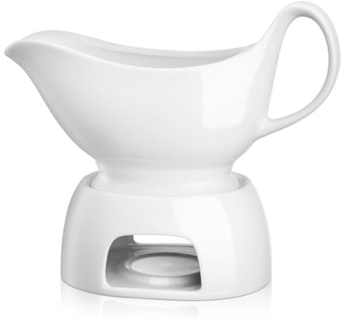 Gurygo 17oz Large White Ceramic Gravy Boat with Tray - Porcelain Gravy Boat with Large Pour and Fewer Drips - Ceramic Sauce Boat for Gravy, Salad Dressings, Microwave & Freezer Safe