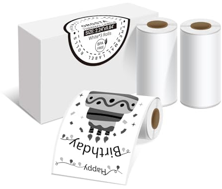 ORGSTA Etiketten Selbstklebend Klebeetiketten Aufkleber Beschriften Beschriftungsetiketten Selbstklebende Sticker Labels Weib 57mm x3M, 3 Rollen für S002