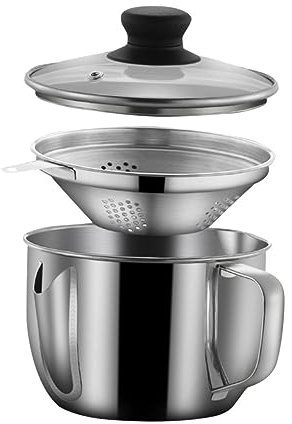 DECHOUS Stainless Steel Grease Separating Bowl Lid and Sieve for Oil Soup Straining Kitchen Tool for Home Cooking