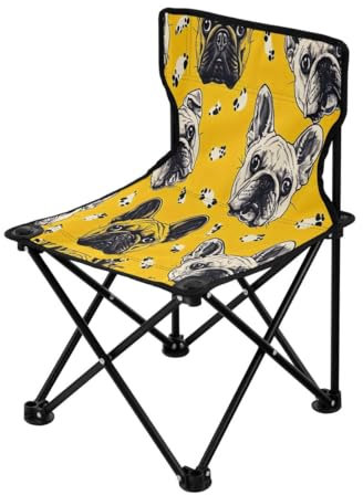 Niedlicher Bulldoggen-Klapp-Campingstuhl für Erwachsene und Kinder. Leichter Klappstuhl, geeignet für den Außenbereich. Stühle für den Strand, den Rasen, das Camp, Angelausflüge und den Garten.