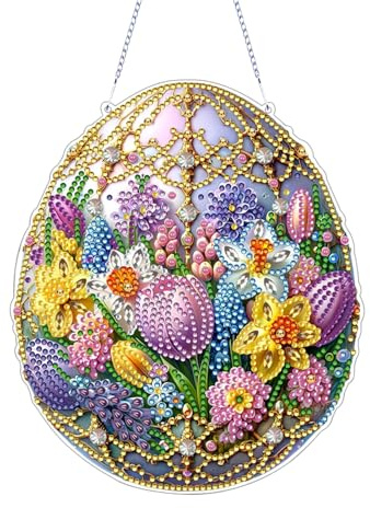 Nexoria Diamond Painting Ostern Anhänger, 5D Diamond Painting Türkranz Osterhase Diamond Painting Türkranz Hase zum Aufhängen Diamant Malerei Basteln Diamond Painting Frühling für Handwerk (E)