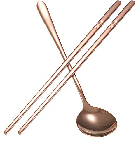 Culnflun Bacchette per cucchiaio in acciaio inossidabile Set Durevolezza Antiruggine Lucidatura a specchio Posate in stile coreano Caffetteria per la casa (Rose)