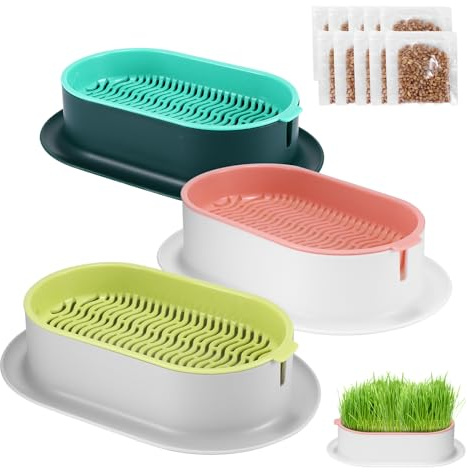 3 PCS Cat Grass Planter Tray with 15 Packs Seeds Support Digestion Immunity