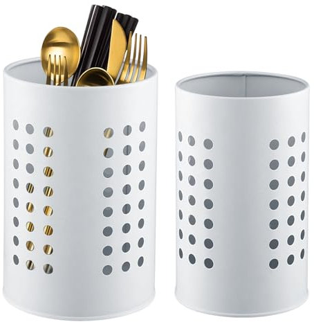 Fhioevt Set di 2 supporti per utensili da cucina in acciaio inox bianco per piano di lavoro, organizzatore elegante e decorazione della cucina