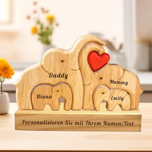 Personalisiertes Holzkunstpuzzle der Bärenfamilie mit 2-7 Namen Graviert, Skulpturen Desktop Ornament Home Tischdekoration, Geschenke für Muttertag, Vatertag, Familie, Mama, Papa (C-1)