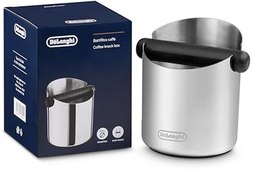 De'Longhi Abklopfbehälter für Siebträger DLSC084, Abschlagbox, Knock Box, hochwertiger Edelstahl, rutschfeste Gummibasis, abnehmbare Schlagleiste, robust & stabil, leicht zu reinigen