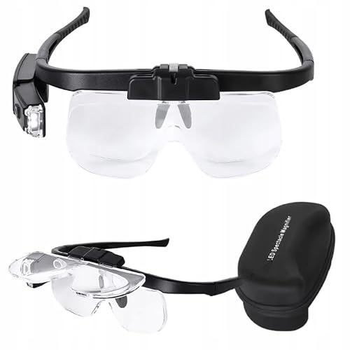 Rosfix OptiView 6 en 1 - Gafas de aumento LED - Lentes 1,5 x - 4,5 x, luz ajustable, USB, batería 300 mAh | para modelismo, electrónica, costura | gafas de trabajo