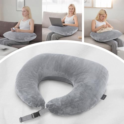SLIGUY Oreiller de Jeu, Oreillers de Lecture, Oreiller de Soutien des Bras dans Le Lit et Le canapé, Oreillers en Forme de U pour Le Soutien des Coudes Adultes Gris Clair