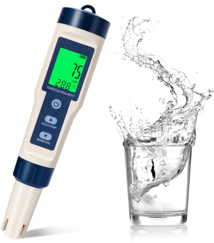 Ownicee 5-in-1 pH Messgerät mit LCD Display, Präzisionsmessung von pH, TDS, EC, Temperatur, Wasserqualität Tester für Pool, Aquarium, Trinkwasser und Hydroponik, Automatische Temperaturkompensation