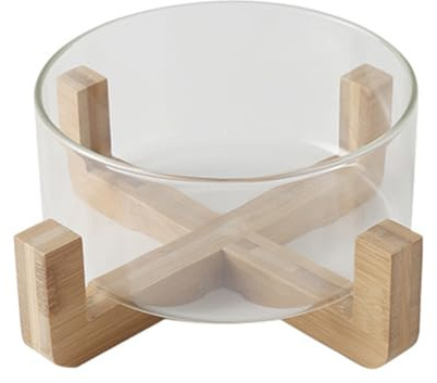 COLLBATH Cuenco de cristal con base de madera, cuenco de cocina transparente, cuenco para mezclar para el hogar, cuenco para servir, tazón de cristal, ensaladera con base de madera