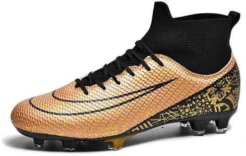 BAODLE Kinder Fußballschuhe Jungen FG/AG Outdoor Herren TF Spike Fussballschuhe Turf High-top Football Trainingsschuhe Für den Sportplatz Schwarz Golden EU37