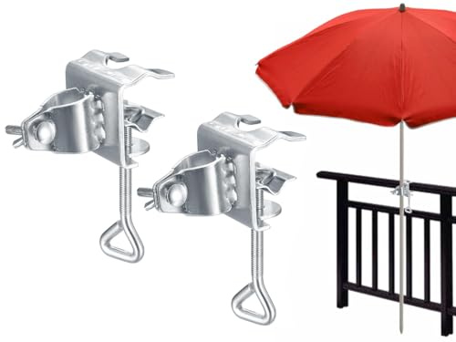 Kellegour 2 pcs Sonnenschirm Clips,Sonnenschirmhalter Balkongeländer,Sonnenschirmhalter Silber,Tischklammer für Gartenschirme,Sonnenschirm Halterung Balkon für die Terrasse,Garten,Strand,Camping