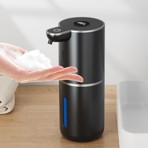 Fantictas Seifenspender Automatisch, Elektrischer Schaumseifenspender mit Display, USB-Wiederaufladbarer,6-Stufig Einstellbar, 380ml Wandmontage für Badezimmer/Küche/Geschirrspülmittel, Schwarz