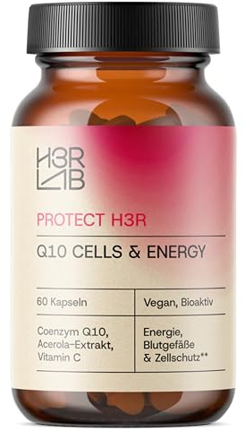 H3R Lab Q10 Cells & Energy – Coenzym Q10 Kapseln (100 mg) mit Vitamin C & Acerola | vegan, ohne Zusatzstoffe | q10 kapseln · coenzym q10 · q10 hochdosiert (60 Kapseln)