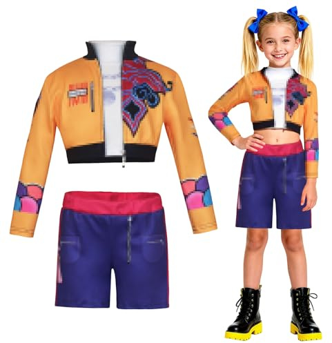 ALKNOT Hunters Rumi Anime-cosplaykostym, med topp och shorts, karaktärsdräkt för vuxna, komplett set för halloween, karneval och maskerad, 140 cm