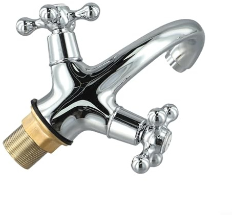 Grifo mezclador de doble mango para lavabo de baño, estilo frío, estilo vintage, grifo giratorio para baño, accesorio de grifo de agua cromado (cromo)