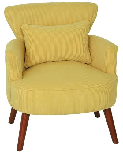HOMCOM Sessel Loungesessel mit Armlehnen, Polstersessel mit Kissen Armlehnensessel mit Kordoptik, Holzbeine Lesesessel für Wohnzimmer, Schlafzimmer, Gelb