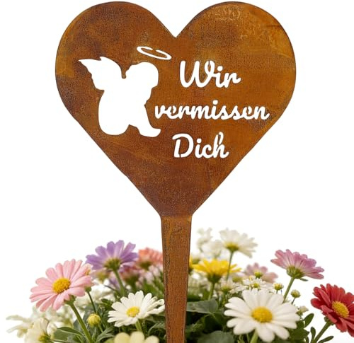 SOETDERT Decoración para tumba resistente a la intemperie, diseño de ángel con aspecto oxidado, para cementerios y jardines, diseño atemporal de ángel para recordar a los muertos