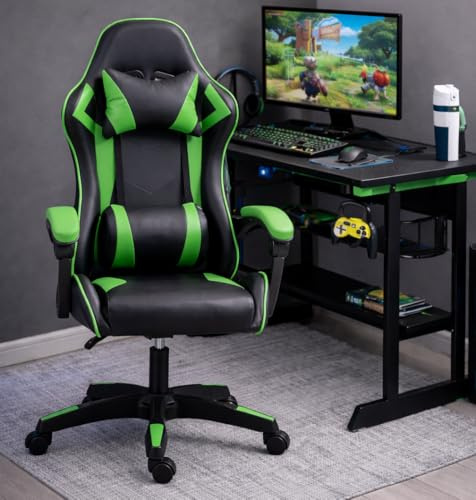 Home Treats Gaming Chair Recliner with Adjustable Height, Lumbar Support Padded Cushion, Racing Bucket Seat With Headrest Ergonomic Office Chair Perfect For Home Office, Computer Chair (Green)