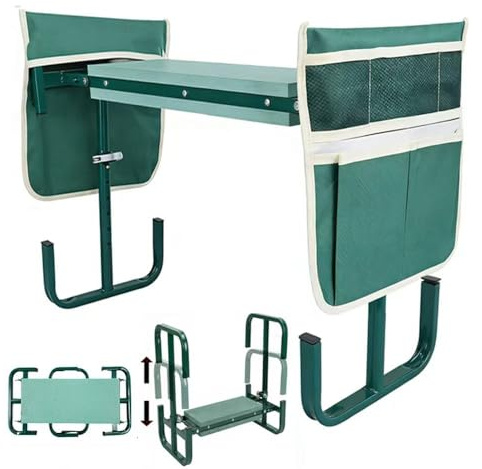 HEYIDAMAI Gartenhocker Kniebank Klappbar, Kniebank Höhenverstellbar 60x52x27cm, Kniehocker für Gartenarbeit mit Aufstehhilfe, Werkzeugtasche, Eva Schaummatte, für Gartenarbeit, Camping, Angeln
