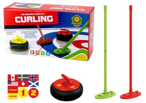 Juego de mesa de curling – juego de curling para niños y familias, diseño de tablero de juego colorido, luz eléctrica + funciones de expansión de construcción, material duradero y no tóxico