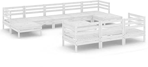 XHNIFBN 11-TLG. Garten-Lounge-Set, Palettenmöbel aus massivem Kiefernholz, Modulare Gartenmöbel für Terrasse und Garten, Weißes Lounge-Set mit Tisch und Sofas, Robuste Outdoor-Sitzgruppe
