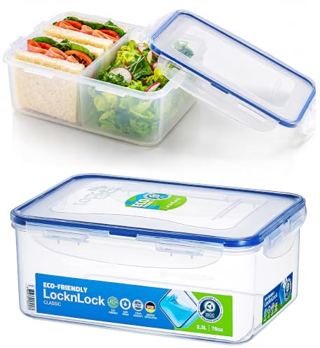 Lock & Lock Stapelbare Aufbewahrungsbehälter, luftdicht, rechteckig, 2,3 l (mit Unterteilung)