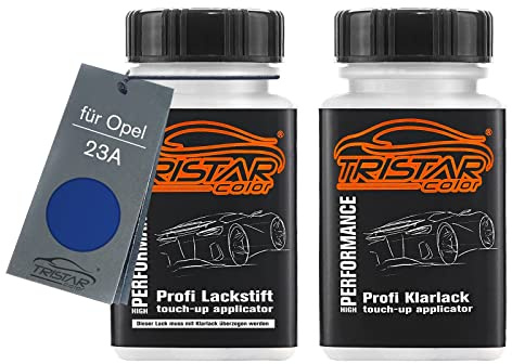 TRISTARcolor Autolack Lackstift für Opel 23A Aegean Blue + Klarlack | Set aus Basislack + Klarlack, Lackfläschchen mit Pinsel, je 50ml