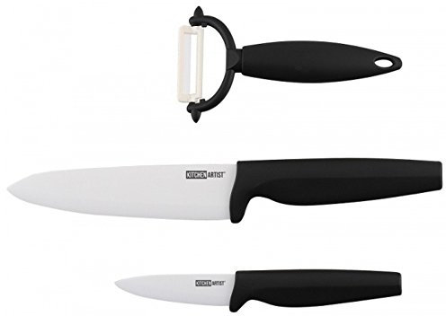 Barbacado - Estuche de 3 cuchillos de cocina con hoja de cerámica, 1 pelador económico y 2 cuchillos de oficina