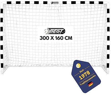 BEST SPORTING Fußballtor Soccer I Fußball Tor 300 x 200 cm oder 300 x 160 cm I Handballtor, Fußballtor Kinder in Mehreren Größen I Kindertor aus Metall mit Netz I Schwarz/Weiß