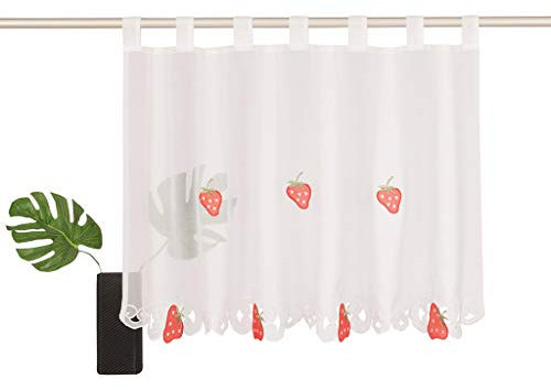 SIMPVALE Küchengardine, kurz, süßer Stil, mit Obststickerei, Café-Vorhänge, rot, Height 60cm x Width 120cm