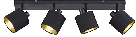 4-flammiger Deckenstrahler Breite 70cm mit Stoffschirmen Schwarz-Gold