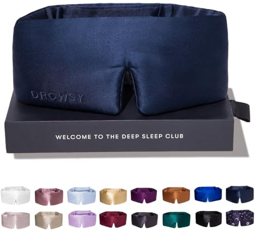 DROWSY Masque de Nuit en Cocon de Soie Matelassée - Cache Yeux pour Dormir Épousant la Forme du Visage - Sommeil Confortable dans l'Obscurité Totale (Midnight Blue)