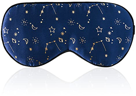 Schlafmaske mit verstellbarem Band, bequem und super weich, Augenmaske, ultimative Schlafhilfe, Augenbinde, Golden Starrysky, Blau