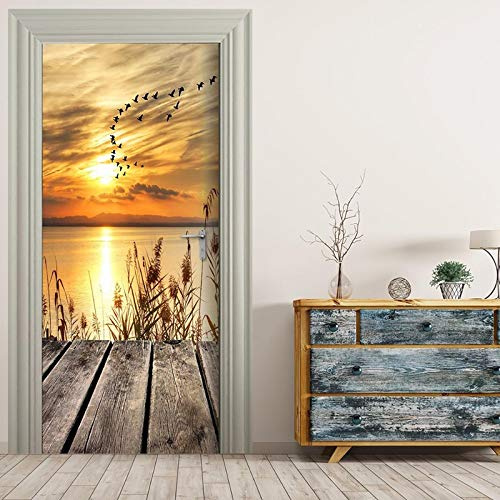 CGDGRA 3D Innentür Türposter Türtapete Türaufkleber Sonnenuntergangansicht Des Brückendecks Durch Den See 90X200cm Selbstklebend Türfolie Poster Tapete Wandtattoo Tür Wandbild Aufkleber Schlafzimmer B