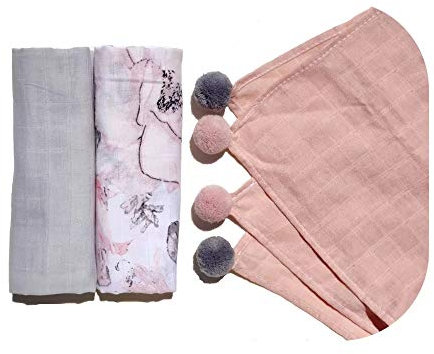 Bellochi Mullwindeln Spucktücher Baby Musselin Tuch - 60x80 cm - 100% Baumwolle - Sanft Moltontücher Baby 3 er Pack - Rosa