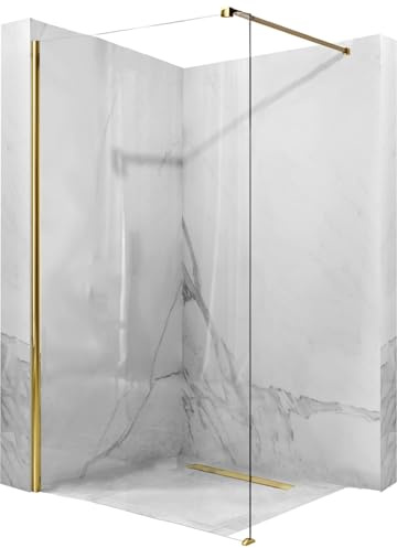 Rea - Parete Doccia Aero Gold N 80 Walk In Vetro Temperato Di Sicurezza Trasparente 8 mm (Oro)