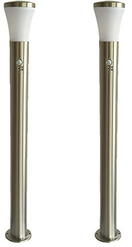 Dapo 2x Edelstahl Außen-Steh-Wege-Leuchte-Lampe SIEGEN mit Bewegungsmelder Kunststoff-Schirm weiß 1x E27 H: 100cm D:12cm IP44 Gartenbeleuchtung (2x Stehleuchte mit Sensor)